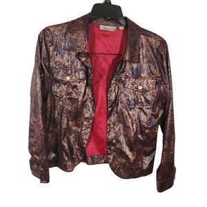 Birch Hill Women's Brown and Copper Snake Print Front Button Up Jacket. Medium